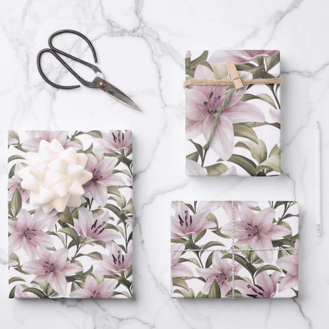 Lily Blume. Blumenmuster Geschenkpapier Set (Vorderseite)