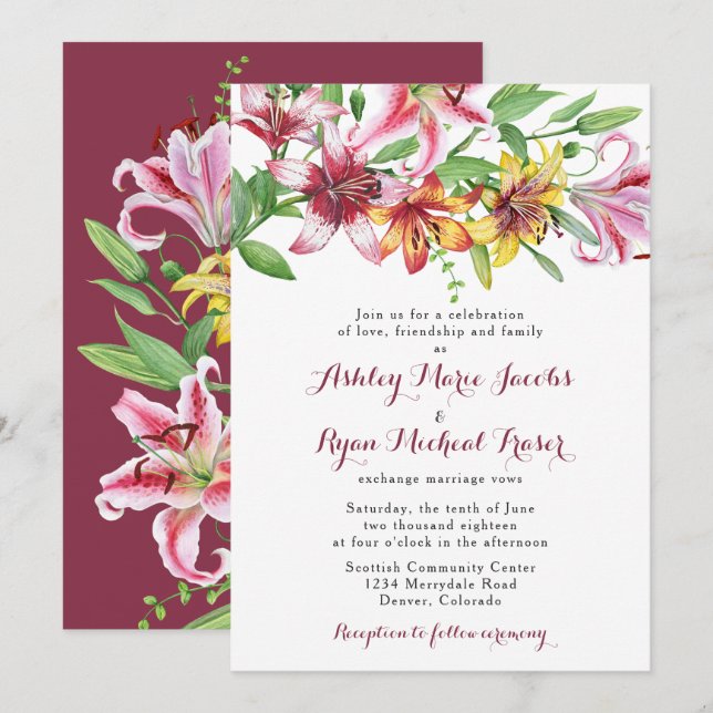 Lily Blume Bouquet Hochzeit Einladung (Vorne/Hinten)