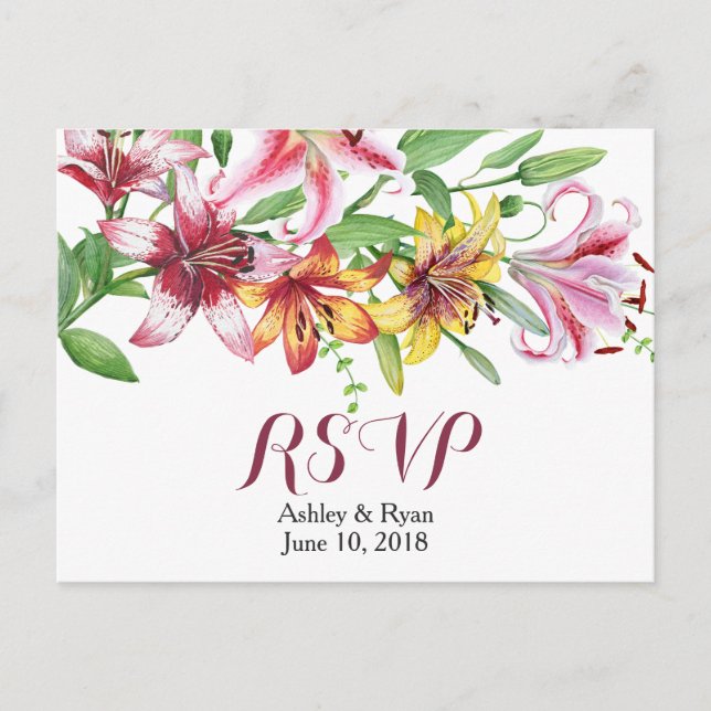 Lily Blume Bouquet Wedding RSVP Einladungspostkarte (Vorderseite)