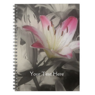 Lily-Blume in schwarzem und weißem Notizbuch Notizblock