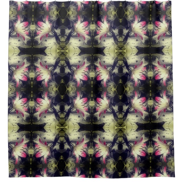 Lily-Blume Schwarz-Weiß-Teilmuster Duschvorhang (Vorderseite)