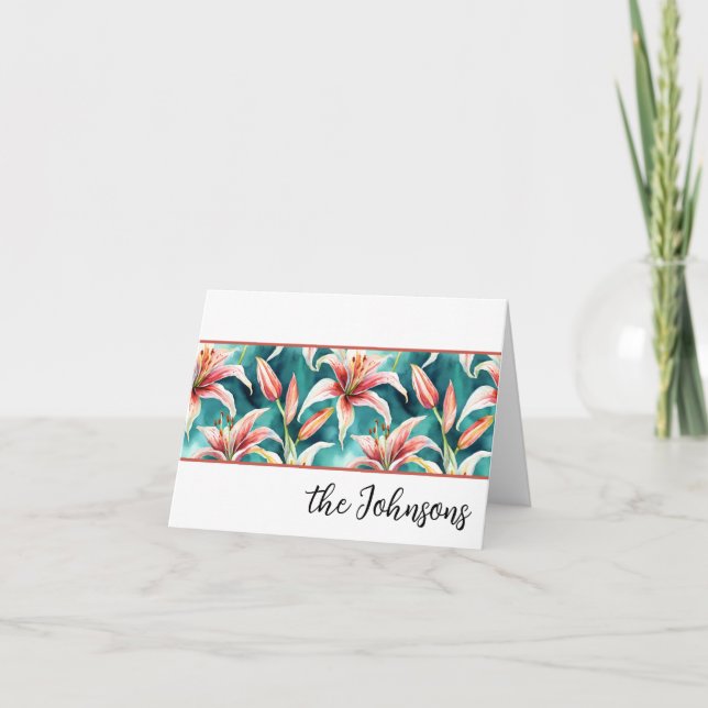 Lily Blume Wasserfarbe Custom Stationery Dankeskarte (Vorderseite)