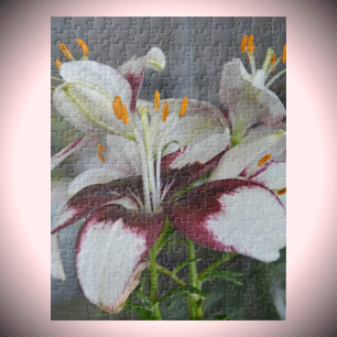 Lily Blume White Maroon Botanical Fotograpi Puzzle