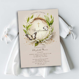 Lily Butterflies Cross Wreath Elegant Girl Baptiss Einladung
