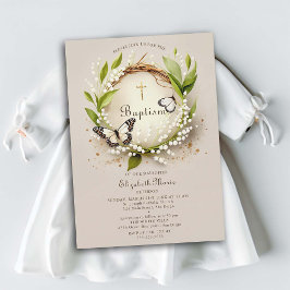Lily Butterflies Cross Wreath Elegant Girl Baptiss Einladung