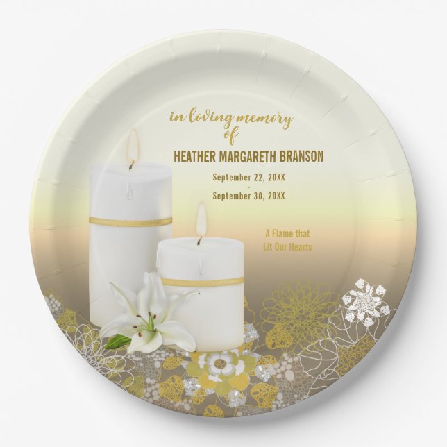 Lily Candle Beerdigung Memorial Pappteller (Vorderseite)
