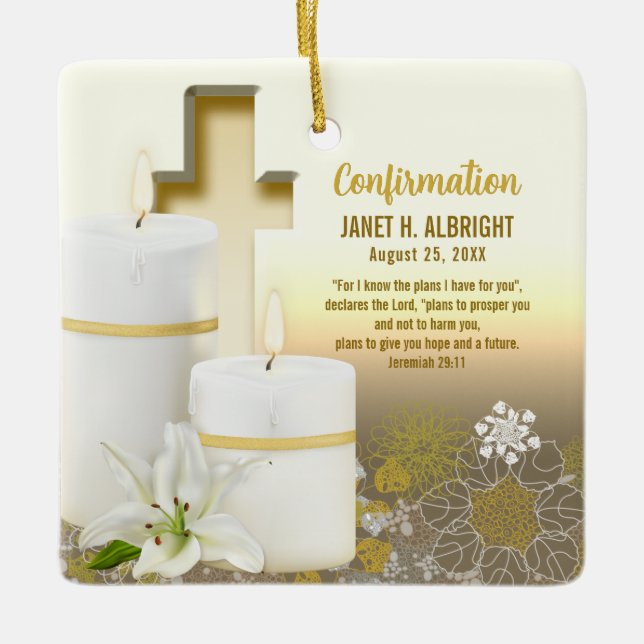 Lily Candle Cross Keramikornament (Vorderseite)