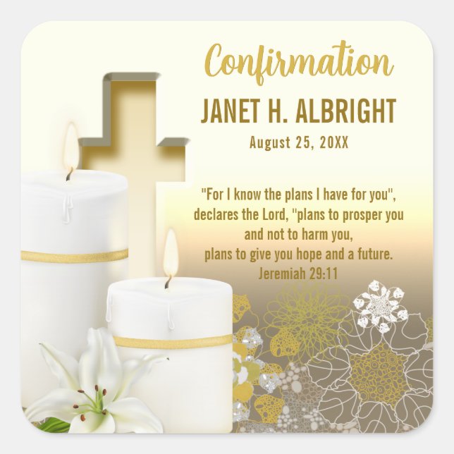 Lily Candle Cross Quadratischer Aufkleber (Vorderseite)