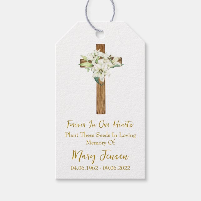 Lily Cross Gedenk Funeral Samenpacket  Geschenkanhänger (Vorderseite)