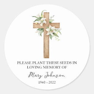 Lily & Cross-Memorial Beerdigung Seed Packet Runder Aufkleber