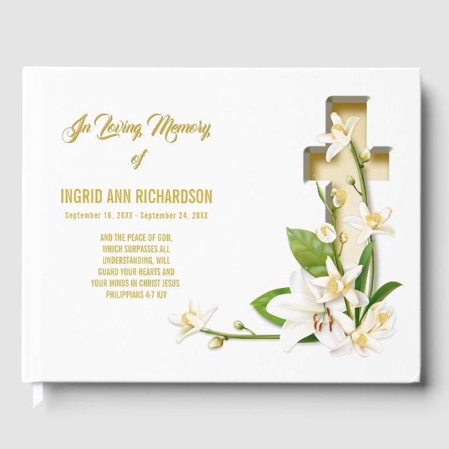 Lily Cross Scripture Memorial Gästebuch (Vorderseite)