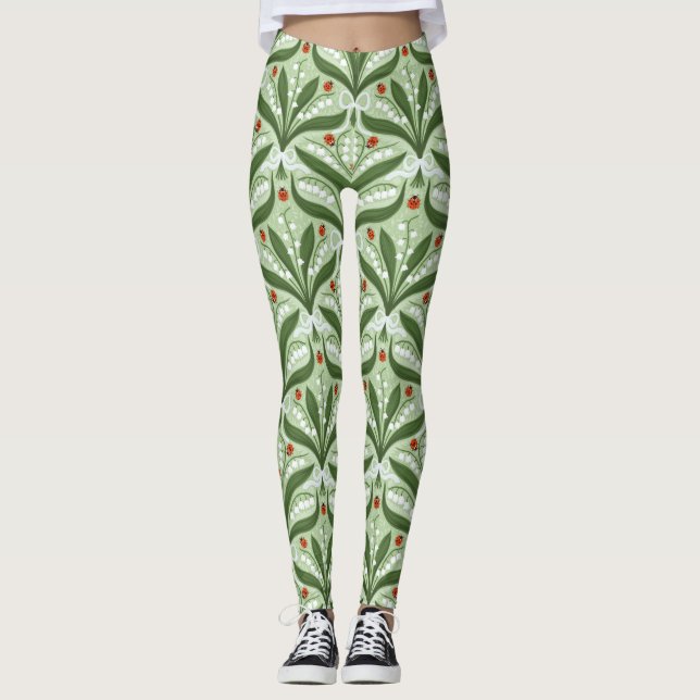 Lily des Tals und ladybugs Symmetrie in grün, Leggings (Vorderseite)