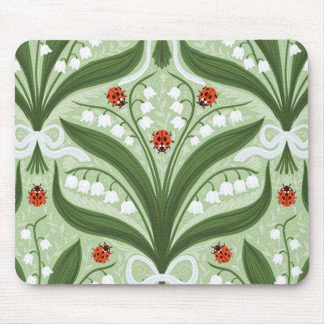 Lily des Tals und ladybugs Symmetrie in grün, Mousepad (Vorne)
