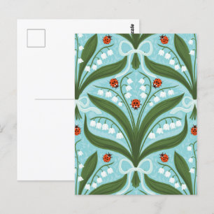 Lily des Tals und ladybugs Symmetrie in grün, Postkarte