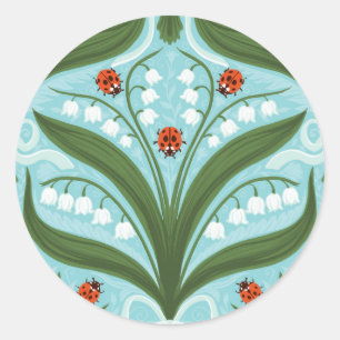 Lily des Tals und ladybugs Symmetrie in grün, Runder Aufkleber