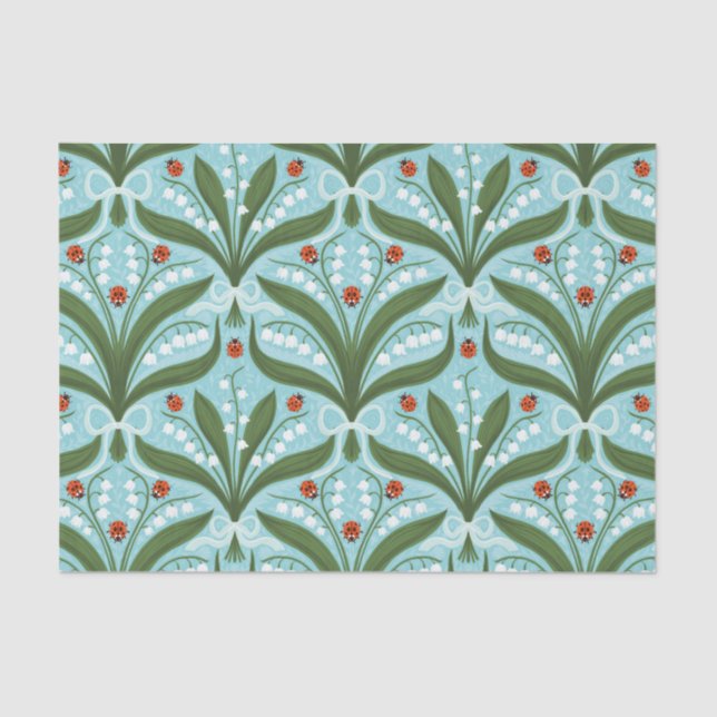 Lily des Tals und ladybugs Symmetrie in grün, Seidenpapier (Vorderseite)