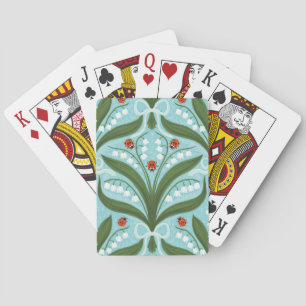 Lily des Tals und ladybugs Symmetrie in grün, Spielkarten