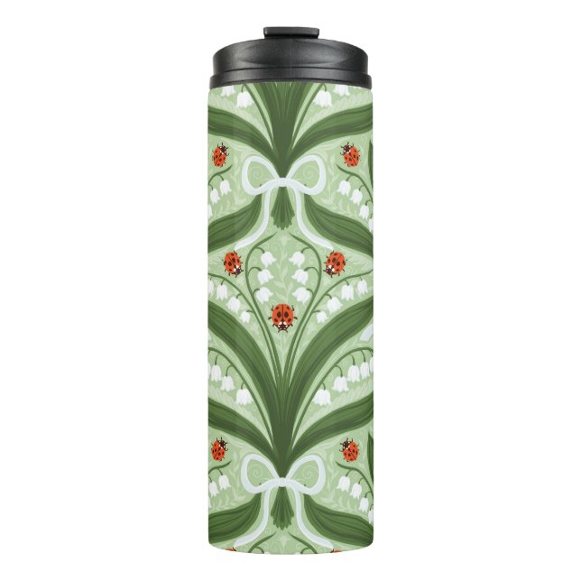 Lily des Tals und ladybugs Symmetrie in grün, Thermosbecher (Vorderseite)
