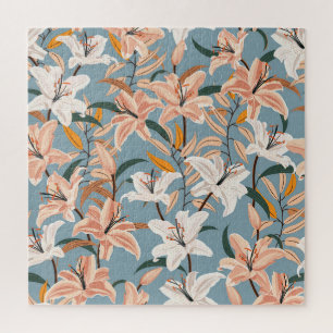 Lily Floral Blaue Vintage-Druck Puzzle