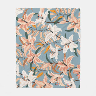 Lily Floral Blue Vintag Print Fleecedecke