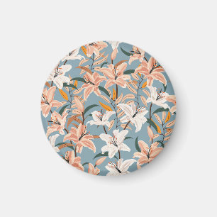 Lily Floral Blue Vintag Print Magnet