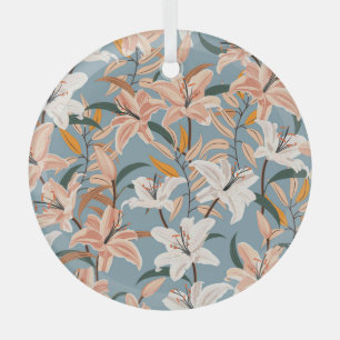Lily Floral Blue Vintag Print Ornament Aus Glas