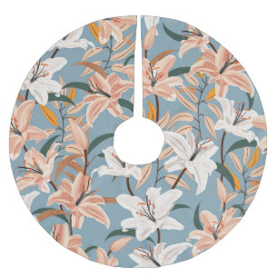 Lily Floral Blue Vintag Print Polyester Weihnachtsbaumdecke
