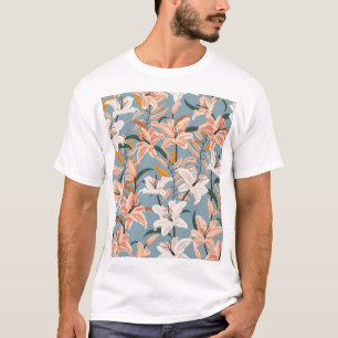 Lily Floral Blue Vintag Print T-Shirt