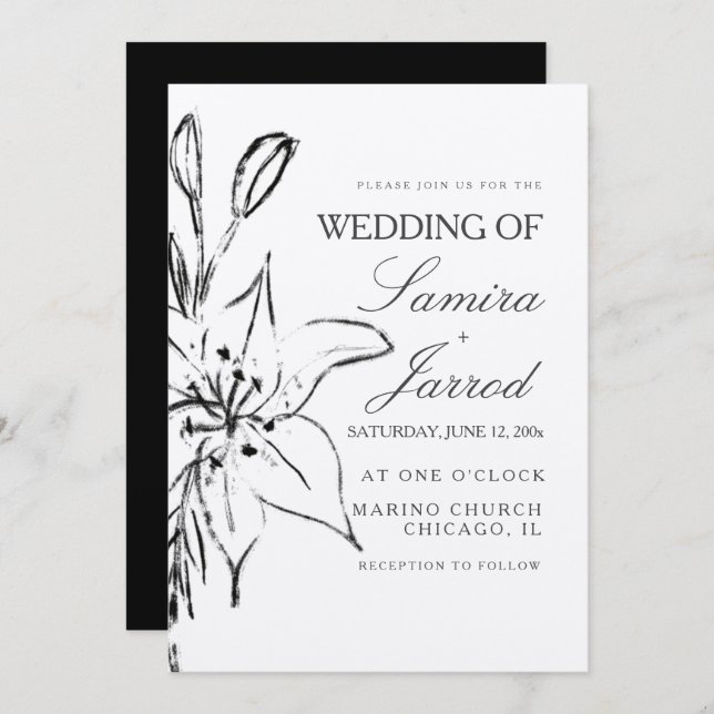 Lily Floral Line Art Ink Sketch Wedding Kraft (Vorne/Hinten)