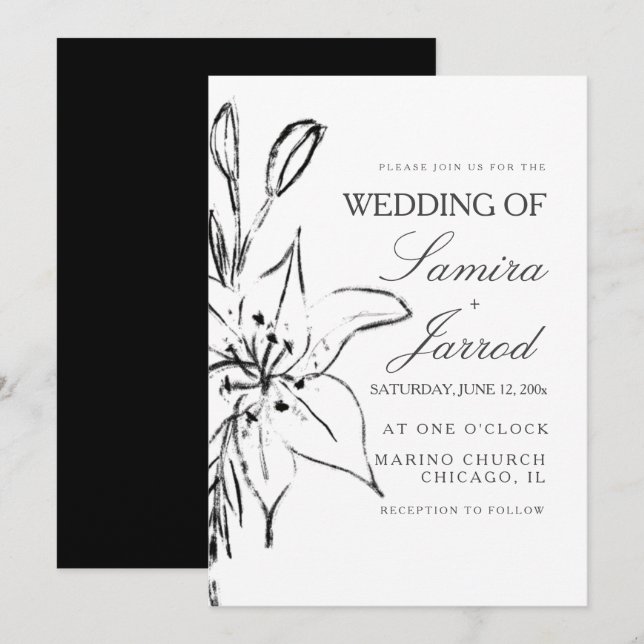 Lily Floral Line Art Night Sketch Wedding (Vorne/Hinten)