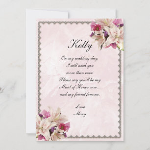 Lily Floral Pink Marble Wedding Trauzeugin Einladung