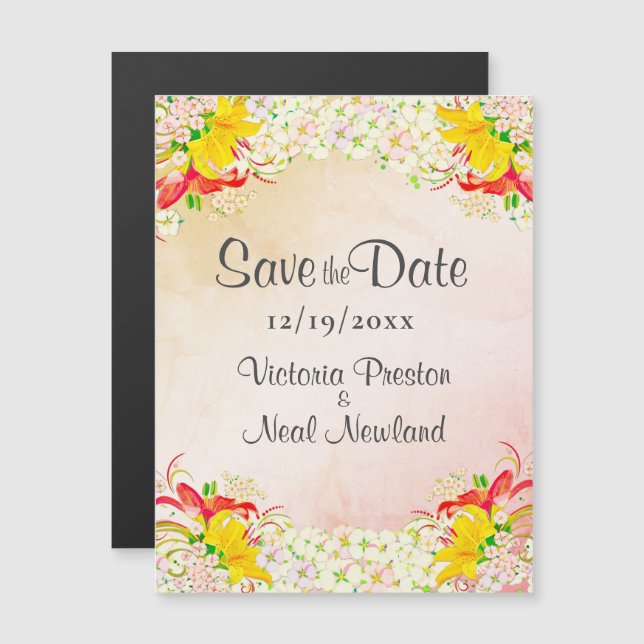 Lily Flower Garden Wedding Save the Date Magneteinladung (Vorne/Hinten)