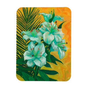 Lily Flower & Palm Leaf Florale Kunst Pastellmaler Magnet