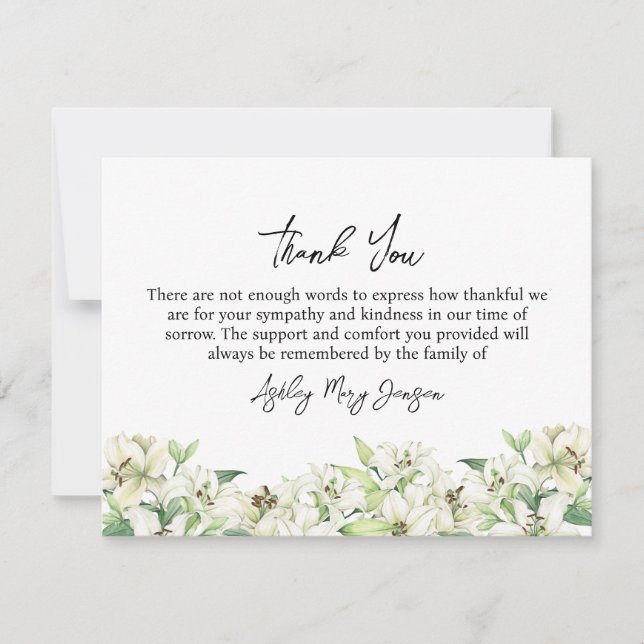 Lily Funeral Thank You Note Card Bereavement Dankeskarte (Vorderseite)
