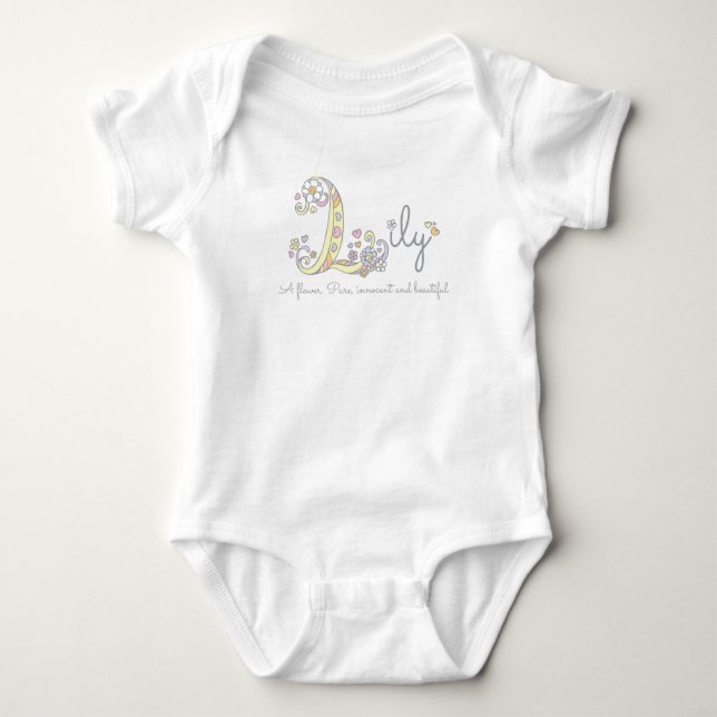 Lily Girls Name bedeutet L Monogramm Herz Baby Strampler (Vorderseite)