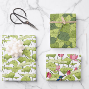 Lily-Lotus-Pflanzen Eisvogel grüne Muster Geschenkpapier Set