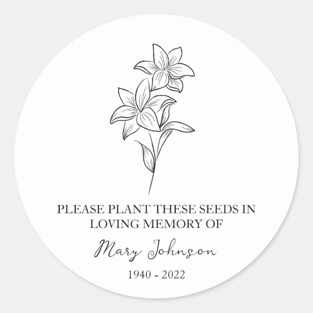 Lily Memorial Funerty Seed Packet Runder Aufkleber (Vorderseite)