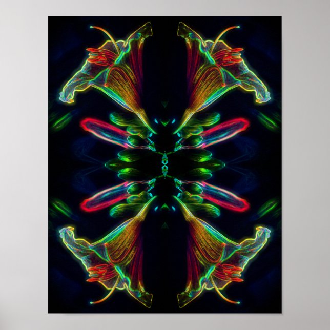 Lily Mirror Abstrakt Neon Blume Art Poster (Vorne)