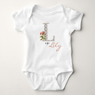 Lily Name Reveal Floral Letter L Girl Whimsical Baby Strampler