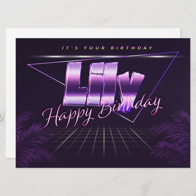 Lily Name Vorname lila retro Karte Geburtstag (Vorne/Hinten)