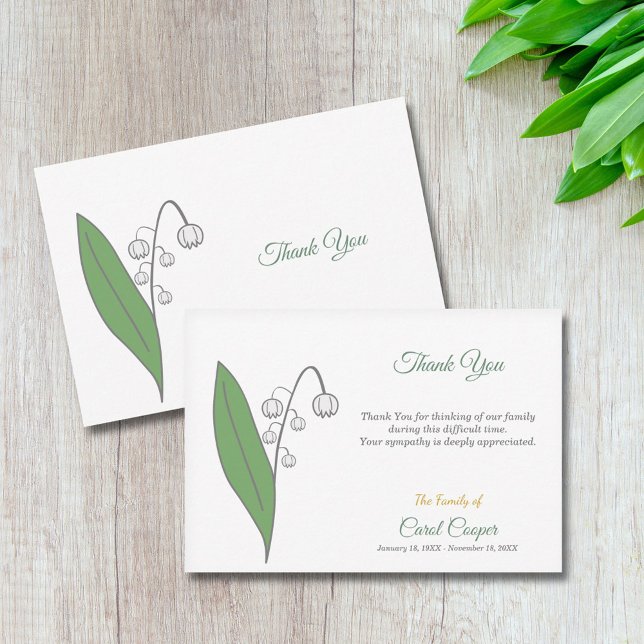 Lily of the Valley Beerdigung Dankeschön Karte (Lily of the Valley Funeral Thank You Note Card)