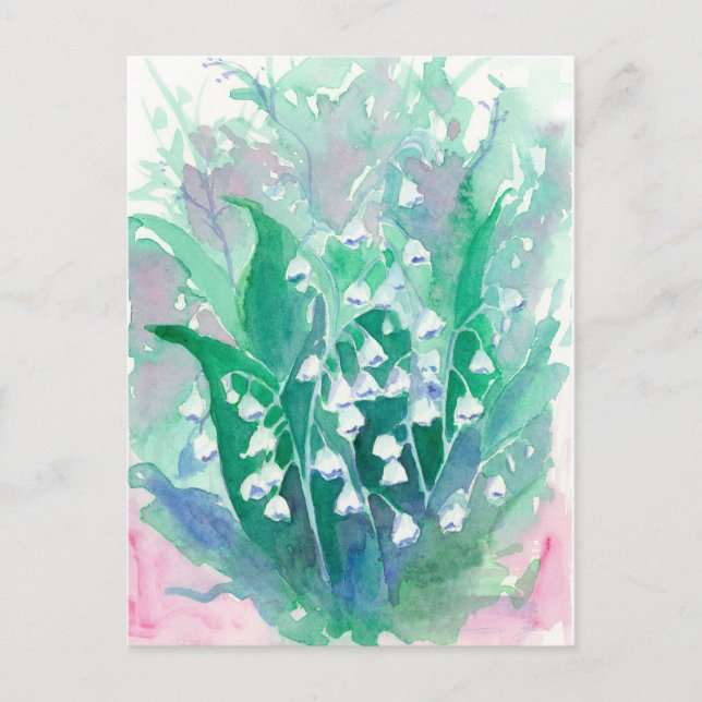 Lily of the Valley Blue Watercolor Blumen Malerei Postkarte (Vorderseite)