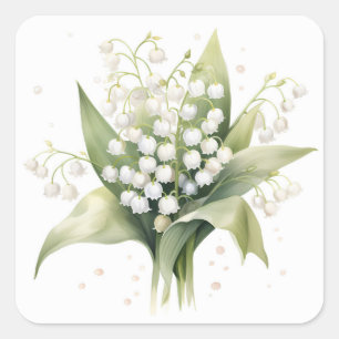 Lily of the Valley Blume Bunch Bouquet Quadratischer Aufkleber