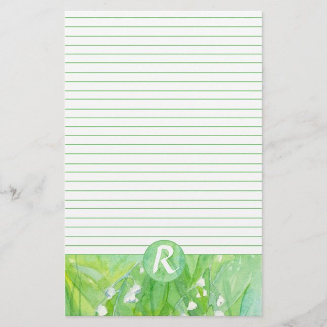 Lily of the Valley Blume Monogram Lined Briefpapier (Vorderseite)