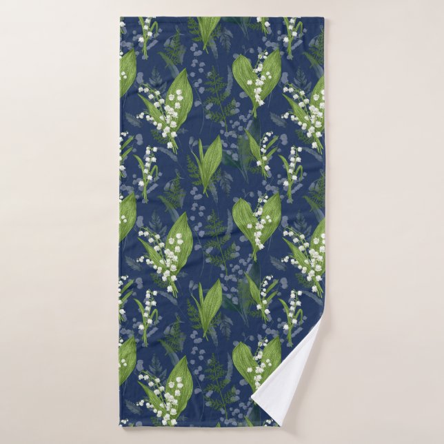 Lily of the Valley Dark Blue Background Badehandtuch (Badehandtuch)