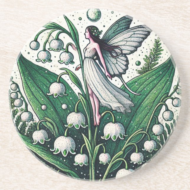 Lily of the Valley Fairy Illustration Spring Getränkeuntersetzer (Vorne)