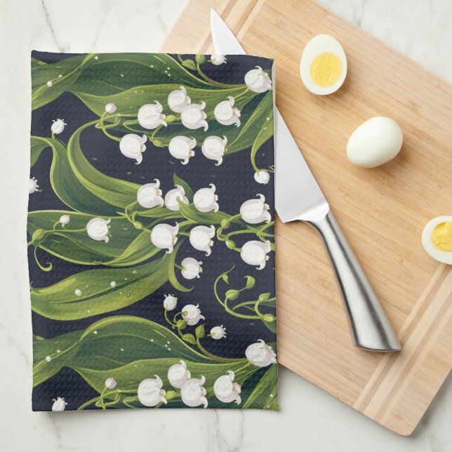 Lily of the Valley Floral Botanical Kitchen Handtu Geschirrtuch (Viertel Falte)