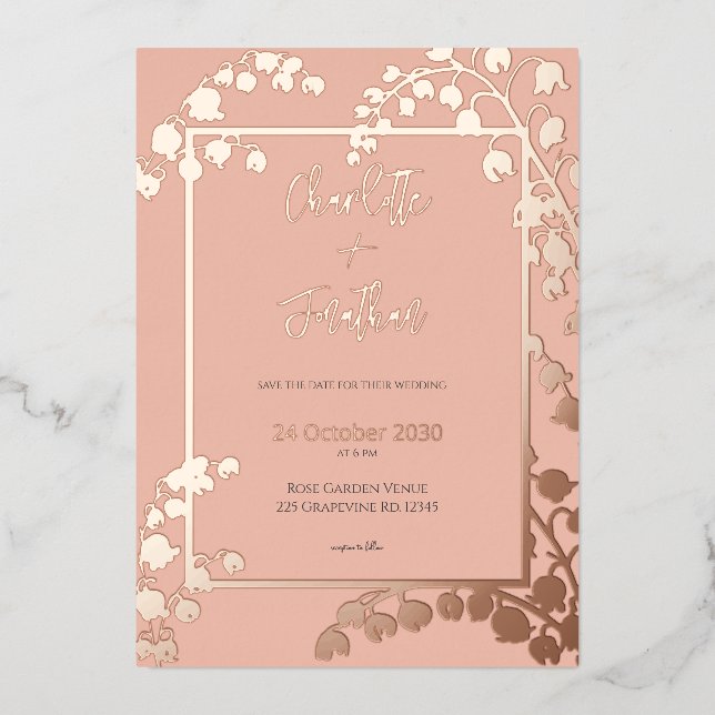 Lily of the Valley Floral Garden Wedding Gold Folieneinladung (Vorderseite)