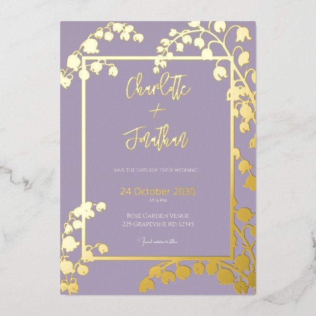 Lily of the Valley Floral Garden Wedding Gold Folieneinladung (Vorderseite)