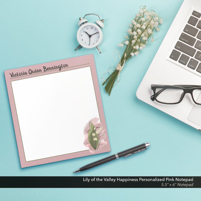 Lily of the Valley Glück Personalisiert rosa Notizblock (Lily of the Valley: A Return to Happiness Personalized Pink Notepad)